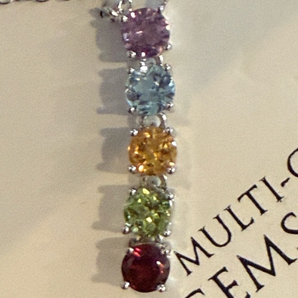 Multi-Gemstone Linear Pendant Necklace-
Sterling Silver-R.H. Macy & Co Brand New - Picture 4 of 14
